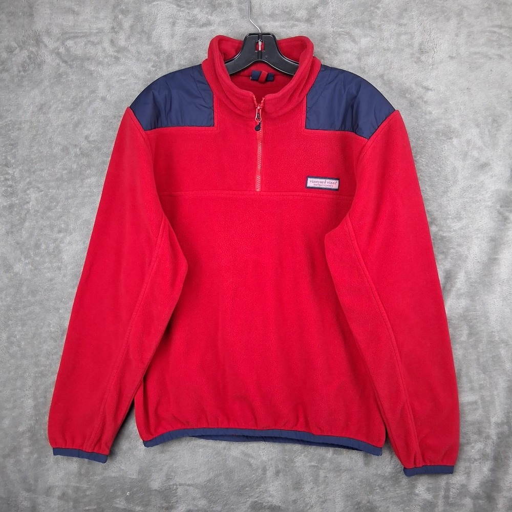 Vineyard Vines Mens Medium Red Blue Quarter Zip Fleece Pullover 100058
